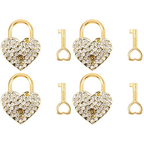 jojofuny Schloss Tagebuch 4 Stück Tagebuchschloss Andenken Truhenschloss Gepäck Kleines Schloss Herz-vorhängeschloss Mit Strasssteinen Jubiläums-herzschloss Kastenschloss Legierung Mini Liebhaber von jojofuny