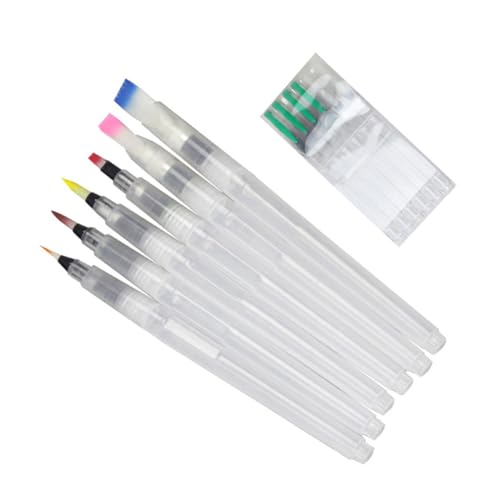 jojofuny Teiliges Wasserpinsel mit Wasserspeicher Spitze und Flache Aquarellpinselstifte Auslaufsicher Nachfüllbar für Wasserfarbenmalerei und Kalligraphie von jojofuny