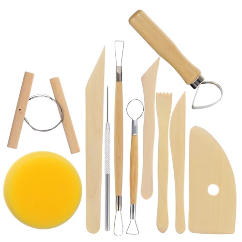 jojofuny Töpferwerkzeug Set Holz Metall Clay Carving Tool Set für Modellieren Schnitzen Glätten Töpfern Basteln Sculpture Werkzeug Anfänger Profi von jojofuny