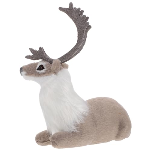 jojofuny Weihnachts-Rentierfigur Beflockte Elchstatue Lebensechte Plüsch-Hirsch-Weihnachts-Tischdekoration Für Den Winterurlaub von jojofuny