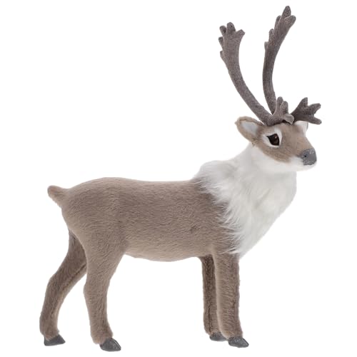 jojofuny Weihnachts-Rentierfigur Beflockte Elchstatue Lebensechte Plüsch-Hirsch-Weihnachts-Tischdekoration Für Den Winterurlaub von jojofuny