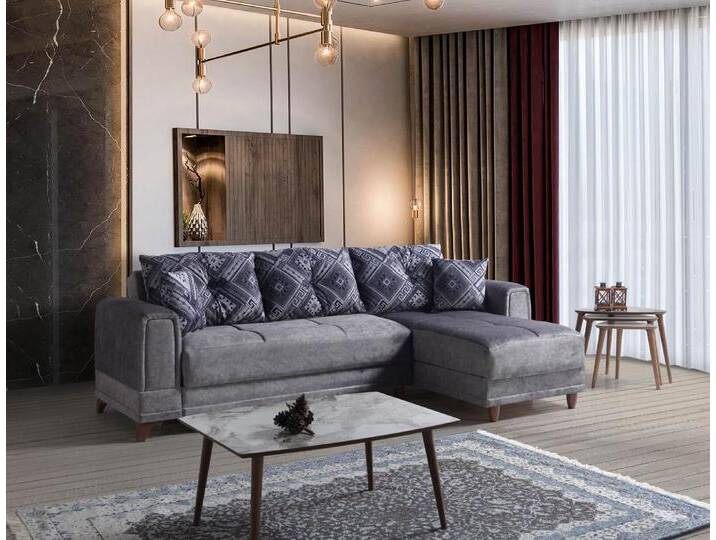 Ecksofa mit Bettfunktion und Stauraum in Grau von jolondo