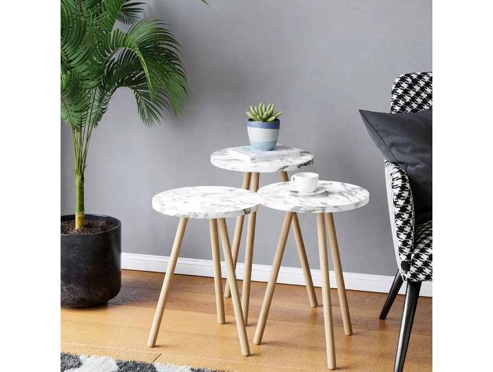 Runder Beistelltisch mit Marmor-Design Weißes Marmor-Muster von jolondo