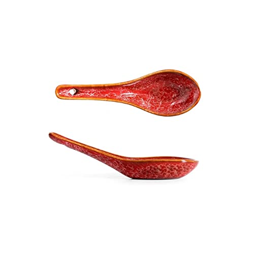 jonam Löffel 1. Pc. Bunte Keramiksuppe Löffel Langer Griff Kleiner Löffel Vollfarbbrei und essen Löffel Haushaltsküchen Geschirr (Color : Red) von jonam