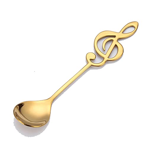 jonam Löffel Creative Design Stainless Steel Coffee Tea Stirring Spoon Teaspoon Music Theme Metal Cake Dessert Ice Cream Spoons Flatware (Color : Gold) von jonam