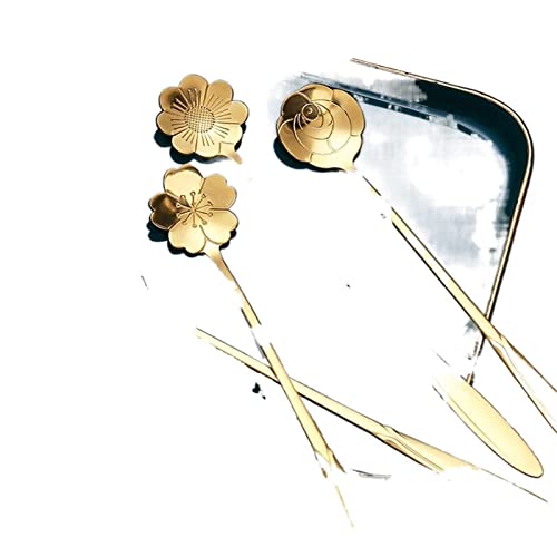 jonam Löffel Kleines Blumen-Teelöffel-Set, langer Kaffeelöffel, süßer Eiscreme-Dessertlöffel, goldenes Besteck, silbernes Edelstahlgeschirr (Color : Long golden) von jonam