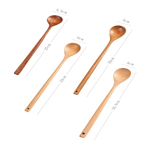 jonam Löffel Long Spoons Wooden Style Natural Wood Long Handle Round Spoons For Soup Cooking Mixing Stirr Kitchen Home (Color : Red) von jonam
