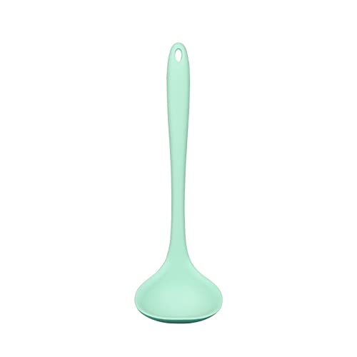 jonam Löffel Silicone Ladle Soup Spoon Non-stick Curved Handle Unbreakable Big Round Scoop for Dinner Creative Kitchen Dining Tool Tableware (Color : Green) von jonam