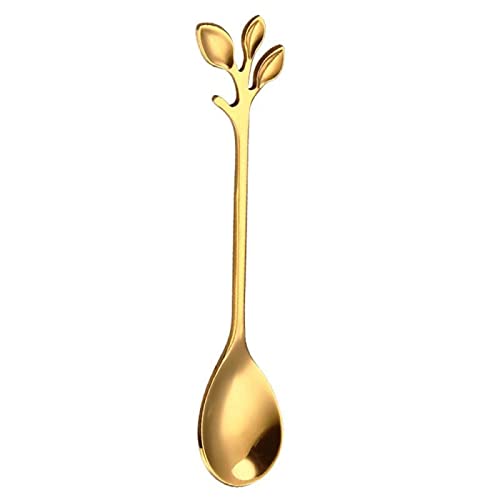 jonam Löffel Stainless Steel Branch Spoon Leaf Spoon Stainless Steel Fork Fruit Fork Cake Spoon (Color : Gold) von jonam