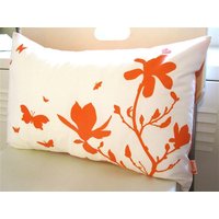 Begrenzte Zeit Verkauf Orange Druck Auf Aus Weißer Baumwolle Magnolia Und Schmetterlinge Rechteck Kissen von joom