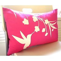 Hot Pink Kolibri Mit Eukalyptus Rechteck Kissen Massivem Heißen Rosa Baumwolle in Den Rücken von joom