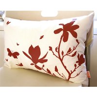Limitierter Time Sale Roter Druck Auf Off White Baumwolle Magnolien Und Schmetterlinge Rechteck Kissen von joom
