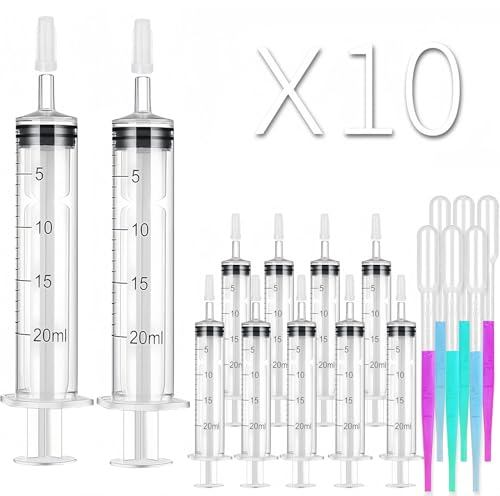 joonnair 10 Stück Spritzen 20ml Kolostrum Spritze Ohne Nadel Plastik Spritzen Dosierspritze Spritzen Steril für Tierfütterung Feine Dosierungen Pflanzenbewässerung und Wissenschaftlich Labore von joonnair