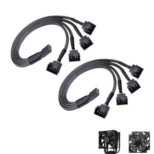 joonnair 2 PCS 27CM 4-Pin PWM Lüfter-Splitter-Verlängerungskabel, 4-Wege 4 Pin Computer Lüfterkabel mit Nylonmantel, Y-Kabel fan splitter für PC CPU Gehäusekühlung – Kompatibel mit 3-Pin/4-Pin Lüfter von joonnair