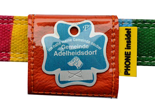 Josi.li Halsbandtasche für Hundemarken bis 38x38mm, Nappaleder, 5 Farben, bis 40mm Halsbandbreite, 3 Fächer für bis zu 4 Hundemarken, Adresskarton, Hinweislabel (Orange) von josil.li