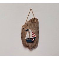 Blau Treibholz Und Keramik Boot Wandbehang Plaque Shabby Chic Charakter Nautical von jostudio37