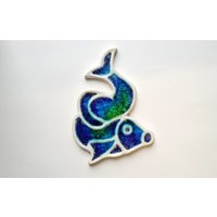 Handgefertigt Blau Weiß Fisch Koi Karpfen Keramik Glas Wand Plakette Fliese Badezimmer von jostudio37