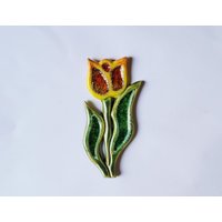 Handgemacht, Dekorativ, Steingut, Keramik & Glas Gelbe Tulpe Blumen Wandbehang Plakette Fliese von jostudio37