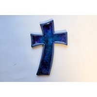 Handgemachte Blaue Keramik Und Glas Kreuz Wandtafel Christian Ostern Taufe Religiöses Geschenk von jostudio37