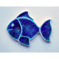 Handgemachte Fisch Blau Weiß Keramik & Glas Wand Plakette Fliese Badezimmer Frostfest Schrullig von jostudio37