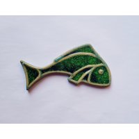 Handgemachte Wandtafel-Fliese Mit Eingelegtem Glas, Grüner Fisch, Frostsicher von jostudio37