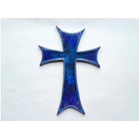 Handgemachte Keramik Intarsien Blau Glas Kreuz Wandbehang Plakette Christliche Taufe Ostern Religiöses Geschenk von jostudio37