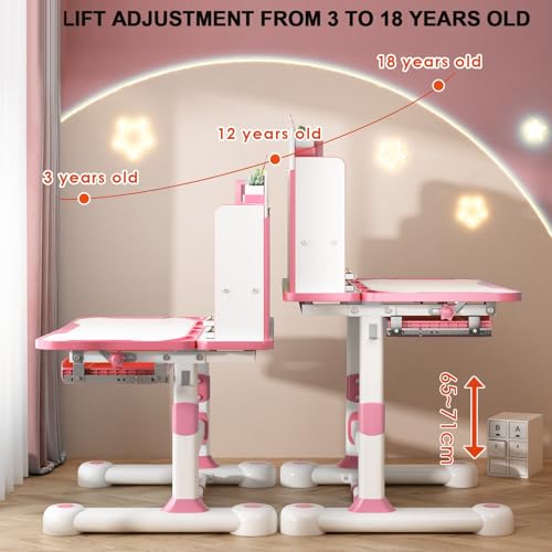 joukares Kids Study Desk Chair Set, höhenverstellbarer Kinderschreibtisch Set, ergonomisches Schreibtischstuhl Kinder Lernmöbel, Kinder Schulschreibtisch mit Buchständer, Fußstütze, Sitzkorrektu joukares Kids Study Desk Chair Set, höhenverstellbarer Kinderschreibtisch Set, ergonomisches Schreibtischstuhl Kinder Lernmöbel, Kinder Schulschreibtisch mit Buchständer, Fußstütze, Sitzkorrektu von joukares