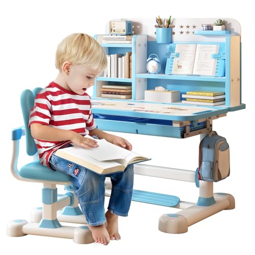 joukares Kids Study Desk Chair Set, höhenverstellbarer Kinderschreibtisch Set, ergonomisches Schreibtischstuhl Kinder Lernmöbel, Kinder Schulschreibtisch mit Buchständer, Fußstütze, Sitzkorrektu joukares Kids Study Desk Chair Set, höhenverstellbarer Kinderschreibtisch Set, ergonomisches Schreibtischstuhl Kinder Lernmöbel, Kinder Schulschreibtisch mit Buchständer, Fußstütze, Sitzkorrektu von joukares