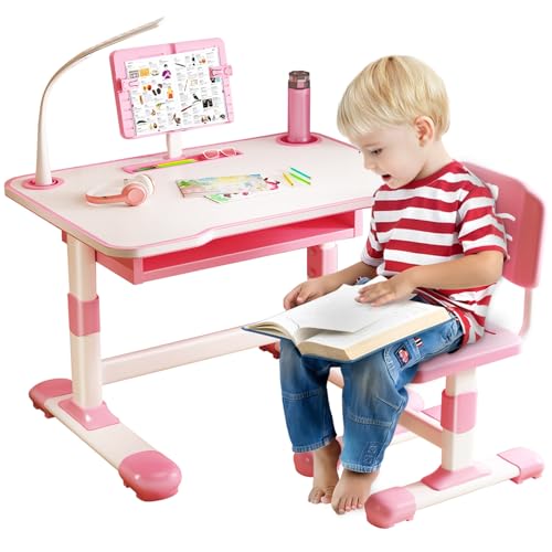 joukares Kinder Schreibtisch Stuhl Set, höhenverstellbarer Kinderschreibtisch mit ergonomischem Stuhl, LED Tischlampe, Verstellbarer Leseständer, große Schublade, Kinder Lernmöbel für 3–18 Jah joukares Kinder Schreibtisch Stuhl Set, höhenverstellbarer Kinderschreibtisch mit ergonomischem Stuhl, LED Tischlampe, Verstellbarer Leseständer, große Schublade, Kinder Lernmöbel für 3–18 Jah von joukares