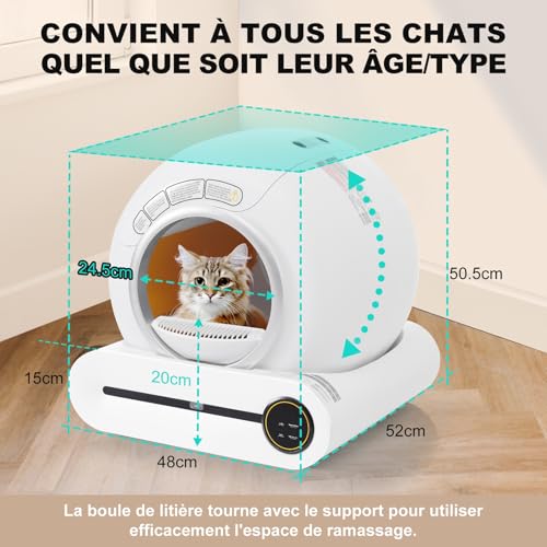 joukares Selbstverpackte Katzendrüsenbox, 65L Automatische Smart Cat Toilette mit Infrarotsensor, App-kontrolliert, 3 Modi, Geruchsentfernung, elterliche Schloss, ruhige Multi-Katze-Katzentoilette f von joukares