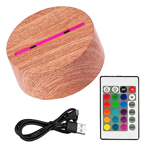 Jovalus 3D LED Lichtsockel Nachtlicht Lampensockel als Ersatz oder selber bauen. In Holz Optik Inklusive Fernbedienung USB Kabel 3D Illusion Lampe 7 Farben. von Jovalus