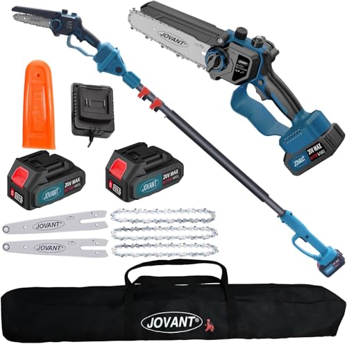 Akku-Hochentaster, 2-in-1-Mini-Kettensäge Akku-Akku mit Stange, 2er-Pack 20V 4,0Ah Akku-Hochentaster zum Baumschneiden, 15ft Reichweite Elektrosäge für Bäume mit Stange von jovant