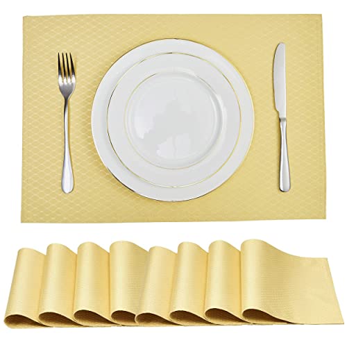 Homejoy Tischsets 8er Set - Rechteckig Wasserdicht Stoff Polyester Tuch Waschbar Abwischbar Hitzebeständig Platzsets für Küche Esstisch Indoor 13x19 Zoll Gold von joy at home