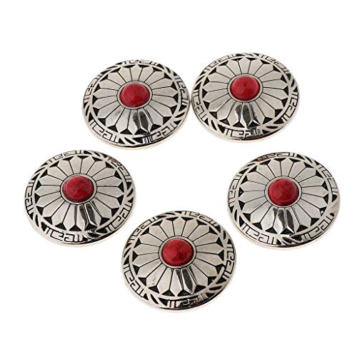 joyMerit 5 Stück Western Conchos Türkis Perlen Indian Indianer Concha Nieten zum Schrauben 30mm - rot von joyMerit