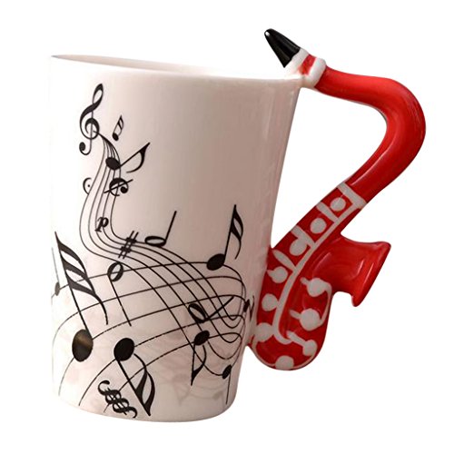 joyMerit Kaffeetasse Keramik Kaffee Milch Tee Tasse Geschenke Mit Instrument Design Griff - Rotes Saxophon von joyMerit