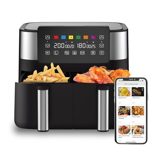 joyami Heißluftfritteuse 7,6L doppelte antihafte Fächer Air Fryer 6 Programmen, 100+ Kostenlose Rezepte, digital LED-Touchscreen, BPA Frei 2850W von JOYAMI