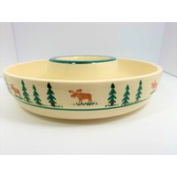 Entzückende Vintage Keramik Elch Chip Und Dip Log Cabin Lodge Schnee Alaska Wald Rustikal von joycorazon