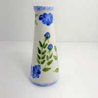Hübsche Steinzeug Knospe Vase Blau Grün Floral Schwammkunst 15 cm Chinoiserie Sake von joycorazon