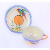 Vintage Paradiesvogel Lusterware Teetasse Und Untertasse von joycorazon