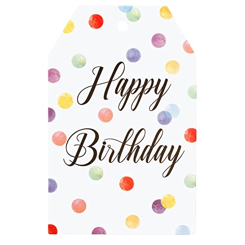 joycraft 100 Stück Happy Birthday Geschenkanhänger, 8.5x5.5 cm, bunte Punkt-Geburtstagsanhänger mit Schnur, personalisierte Punkt-Hangtags für Geburtstag, Partygeschenk und Geschenkverpackungen von joycraft