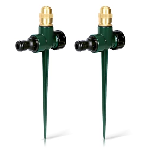 Joyhalo 2 Stück Metall Rasensprinkler für Hof, 360° Abdeckung Garten Wassersprinkler für kleine Flächen, oberirdische Sprinkleranlage Einstellbare Messingdüse Metallspießbasis von joyhalo