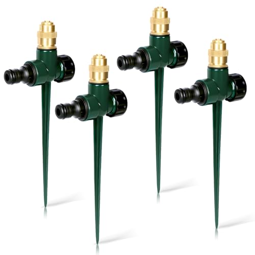 Joyhalo 4 Stück Metall Rasensprinkler für Hof, 360° Abdeckung Garten Wassersprinkler für kleine Flächen, oberirdisches Sprinklersystem, verstellbare Messingdüse, Metallspießbasis von joyhalo