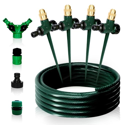 Joyhalo Flexibles Sprinklersystem mit Metall-Spike-Basis, oberirdisches Sprinklersystem-Set, mehrfach verstellbares Bewässerungsset für Hof, Rasen, 100 cm Gartenschlauch im Lieferumfang enthalten, 4 von joyhalo