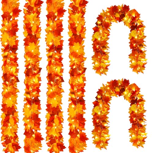 Joyhalo Herbstgirlande mit Lichtern, künstliche Herbstblätter, Herbstdekoration mit 1,8 m LED-Lichterkette, hängende Ahornblätter für Kaminsims, Türrahmen, Kamin und Thanksgiving-Dekor, 6 Stück Joyhalo Herbstgirlande mit Lichtern, künstliche Herbstblätter, Herbstdekoration mit 1,8 m LED-Lichterkette, hängende Ahornblätter für Kaminsims, Türrahmen, Kamin und Thanksgiving-Dekor, 6 Stück von joyhalo