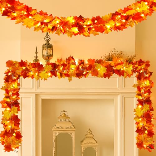 Joyhalo Herbstgirlande mit Lichtern, künstliche Herbstblätter, Herbstdekoration mit 1,8 m LED-Lichterkette, hängende Ahornblätter für Kaminsims, Türrahmen, Kamin und Thanksgiving-Dekoration, 2 Stück Joyhalo Herbstgirlande mit Lichtern, künstliche Herbstblätter, Herbstdekoration mit 1,8 m LED-Lichterkette, hängende Ahornblätter für Kaminsims, Türrahmen, Kamin und Thanksgiving-Dekoration, 2 Stück von joyhalo