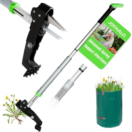 joyhalo 116,8 cm Unkrautabzieher, Stand-up-Unkrautentferner, Unkrautabzieher, Werkzeug mit langem Griff, verstellbares Unkrautwerkzeug für Rasen, Hof, Löwenzahnpflücker, stehender Unkrautentferner und von joyhalo