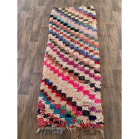 3x8 Fuß Vintage Bunt Karierter Berber Teppich von jozefberberrugs