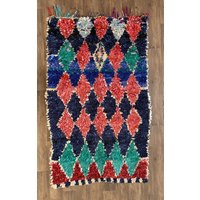 Vintage Daimond Boucherouite Teppich - Beni Ourain Teppich Handgeknüpfter von jozefberberrugs