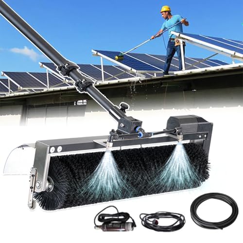 json2xml Elektrische Reinigungswalzenbürste, Teleskopstange zum Reinigen von PV-Platten, wassergespeistes Reinigungsstangenset mit rotierender Bürste (60 cm)/Reichweitenstange,7.5m/24.6ft von json2xml