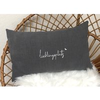 Kissen Leinen "Lieblingsplatz" Bestickt von juArtWerkstatt